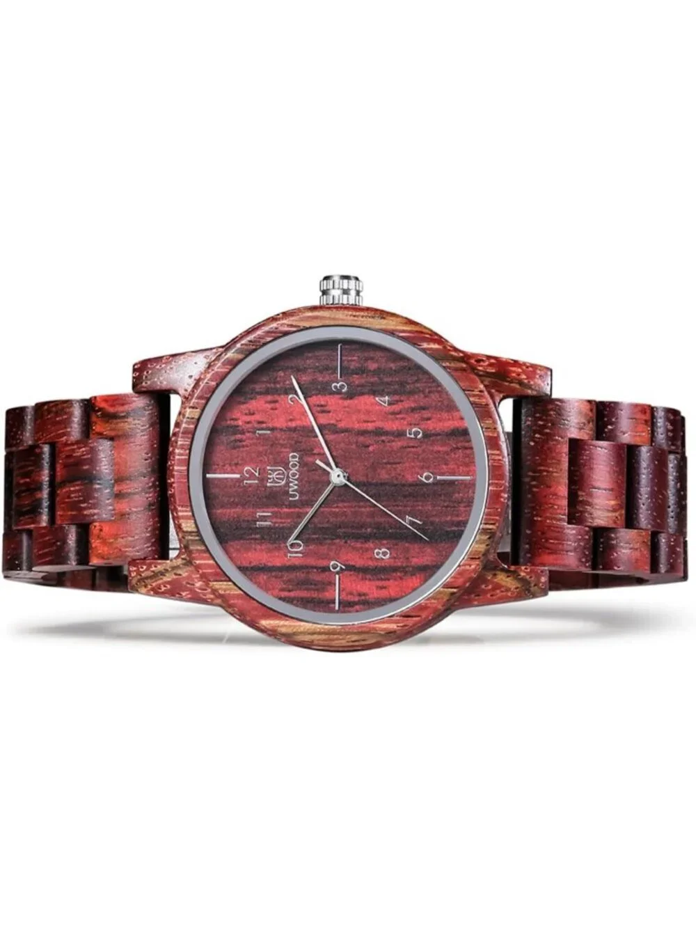 Men's Red Analog Unisex Natural Handmade Adjustable Waterproof Wooden Watch